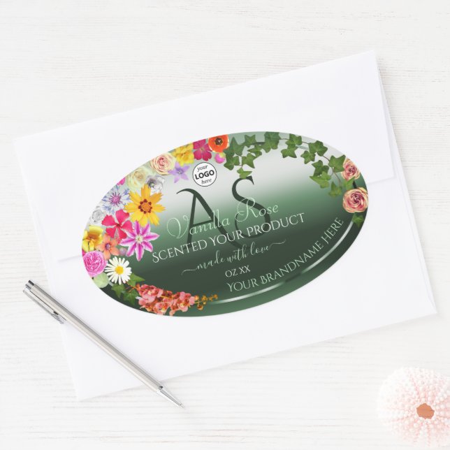 Shimmery Green Floral Product Labels Monogram Logo (Envelope)