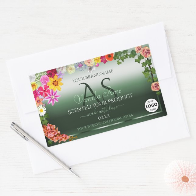 Shimmery Green Floral Product Labels Monogram Logo (Envelope)