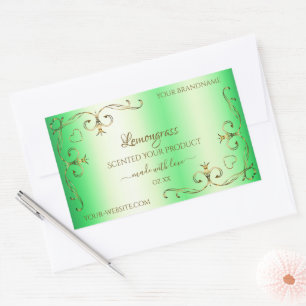 Shimmery Green Gold Ornate Ornaments Product Label