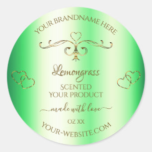 Shimmery Green Gold Ornate Ornaments Product Label