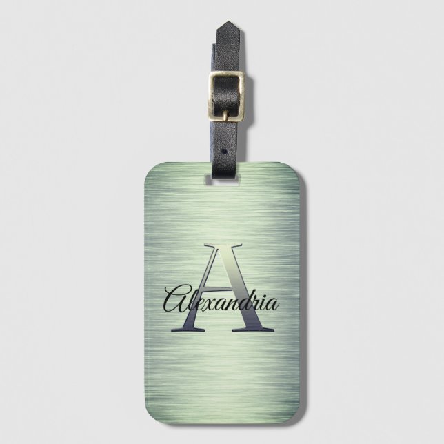 Shimmery Green Monogram Luggage Tag (Front Vertical)