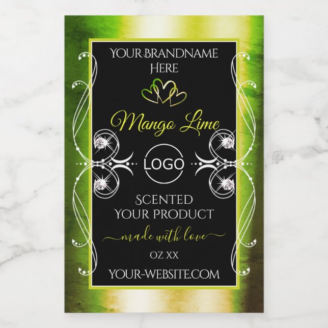 Shimmery Green Product Labels Logo Jewels Black (Single Label)