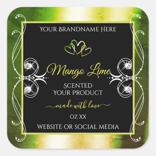 Shimmery Green Yellow Product Labels Jewels Black
