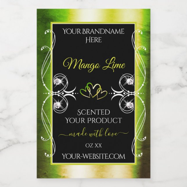 Shimmery Green Yellow Product Labels Jewels Black (Single Label)