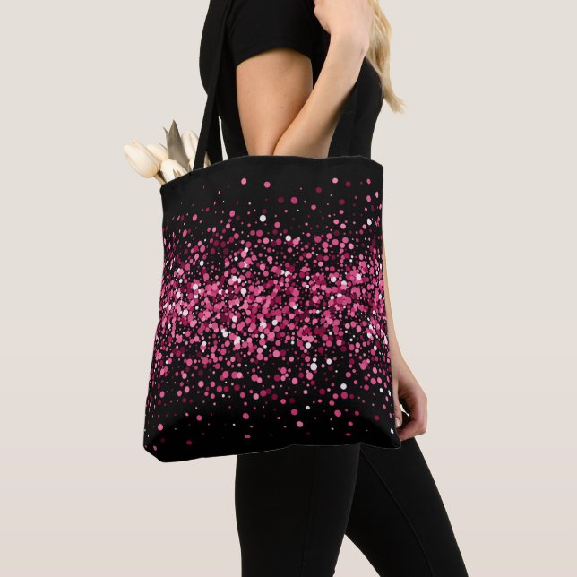 Shimmery hot pink glitter chic confetti tote bag (Close Up)
