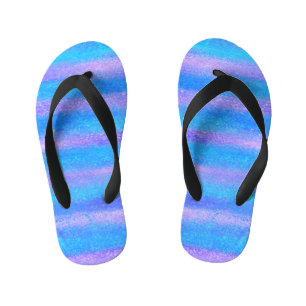 Shimmery Iridescent Stripes Turquoise Pink Kid's Flip Flops