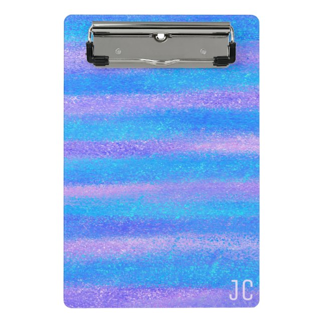 Shimmery Iridescent Stripes Turquoise Pink Mini Clipboard (Front)