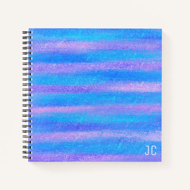 Shimmery Iridescent Stripes Turquoise Pink Notebook (Front)