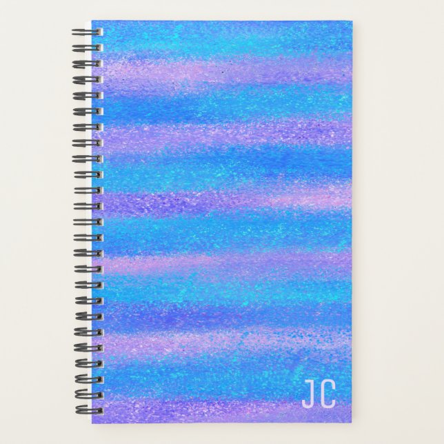 Shimmery Iridescent Stripes Turquoise Pink Planner (Front)