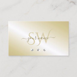 Shimmery Light Golden Sparkling Diamonds Initials Business Card