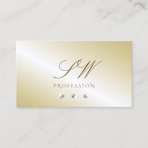 Shimmery Light Golden Sparkling Diamonds Monogram Business Card