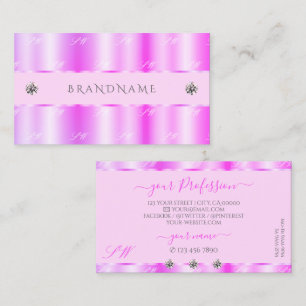 Shimmery Light Pink Sparkling Diamonds Monogram Business Card