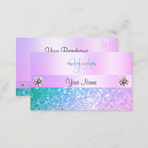 Shimmery Light Pink Teal Glitter Monogram Pastel Business Card