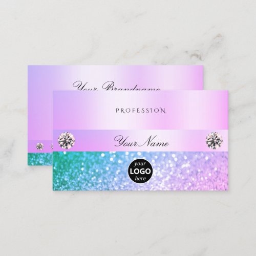 Shimmery Light Pink Teal Glitter with Logo Pastel Business Card