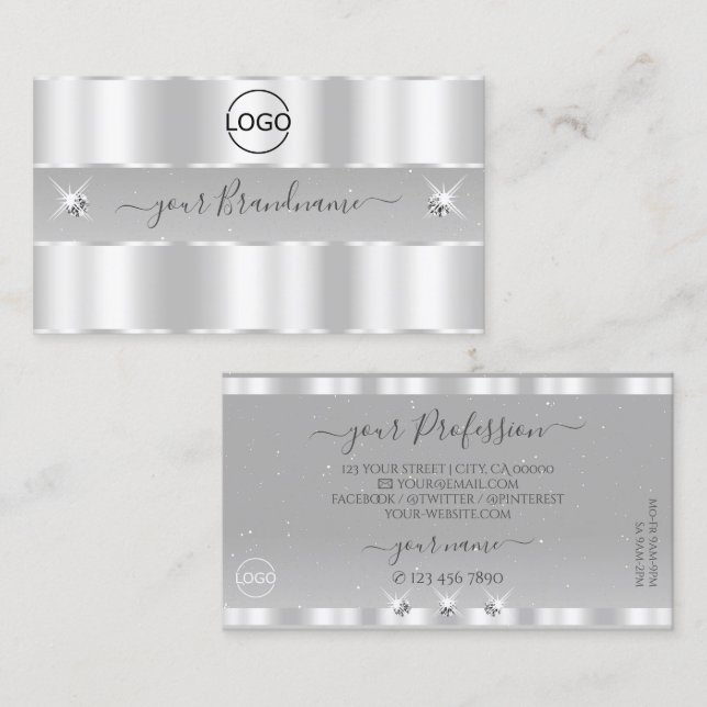 Shimmery Light Silver Sparkling Diamonds Add Logo Business Card (Front/Back)