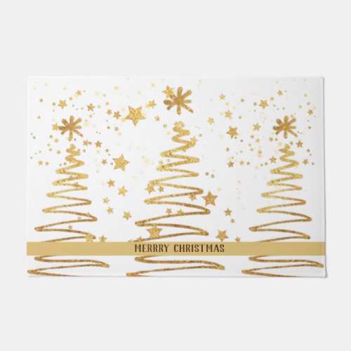 Shimmery modern stylish gold tree Christmas white Doormat