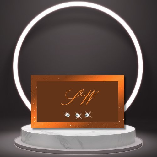 Shimmery Orange Brown Sparkling Jewels Monogram Business Card