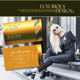 Shimmery Orange Colorful Decor Stripes Monogram Business Card