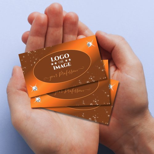 Shimmery Orange Cute Glitter Stars Jewels Add Logo Business Card