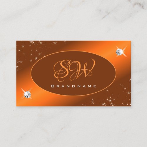 Shimmery Orange Cute Glitter Stars Jewels Monogram Business Card
