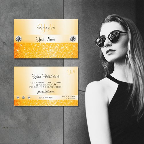 Shimmery Orange Sparkle Glitter Monogram Diamonds Business Card