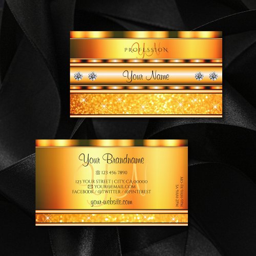 Shimmery Orange Sparkling Glitter Stars Monogram Business Card