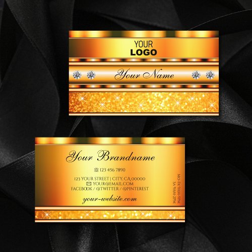 Shimmery Orange Sparkling Glitter Stars with Logo Business Card