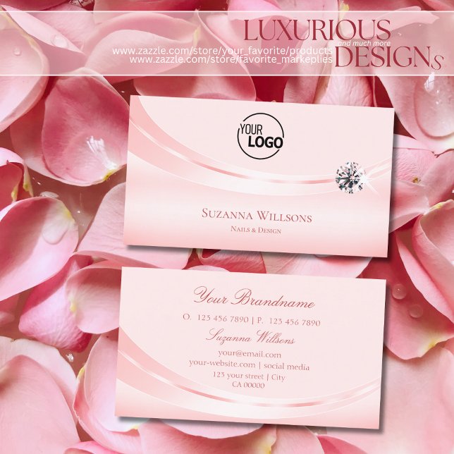 Shimmery Pastel Pink with Logo and Sparkle Diamond Business Card (Creator Uploaded)