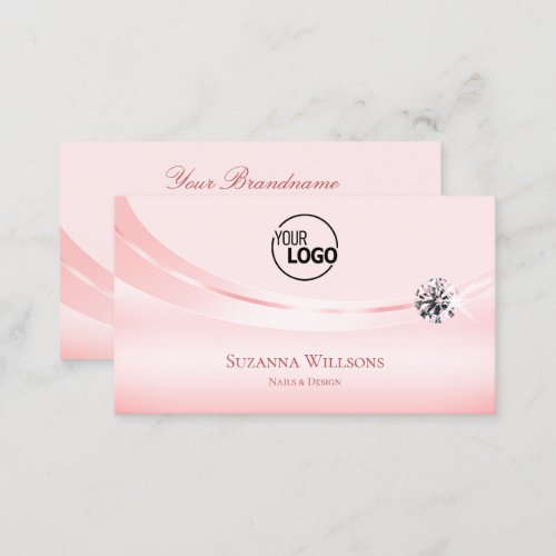 Shimmery Pastel Pink with Logo and Sparkle Diamond Business Card