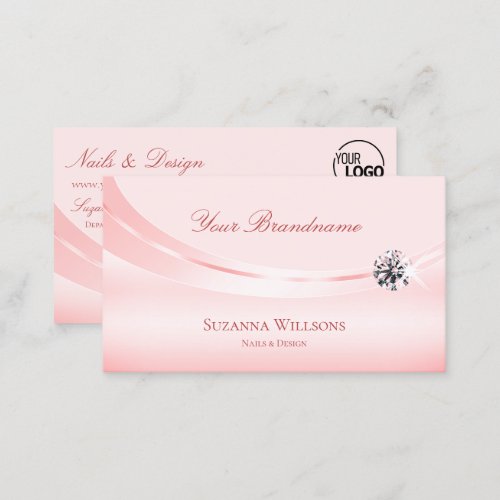 Shimmery Pastel Pink with Logo and Sparkly Diamond Business Card