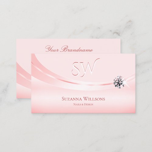 Shimmery Pastel Pink with Monogram and Diamond Business Card