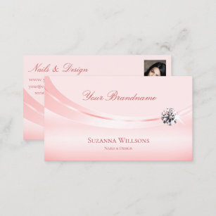 Shimmery Pastel Pink with Photo and Diamond Modern Business Card