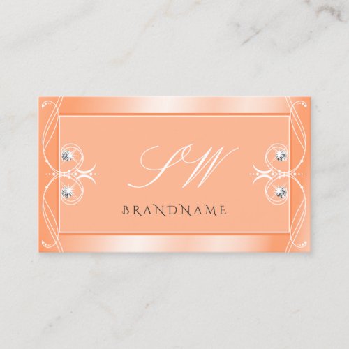 Shimmery Peach Sparkling Diamonds Initials Ornate Business Card