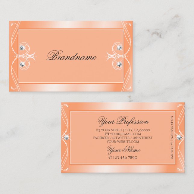 Shimmery Peach Sparkling Diamonds Ornate Ornaments Business Card (Front/Back)