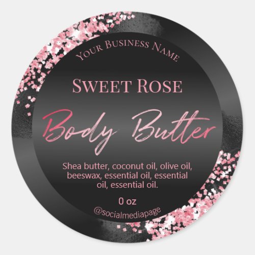 Shimmery Pink And Black Body Butter Labels