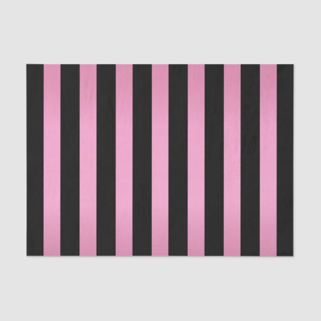 Shimmery Pink and Black Stripes Tissue Paper (Front)