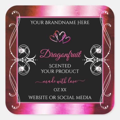 Shimmery Pink Black Product Labels Diamonds Hearts