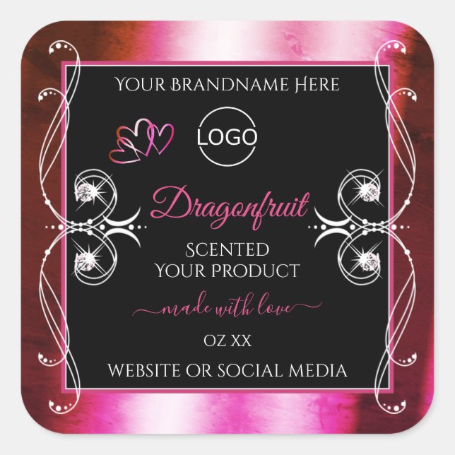 Shimmery Pink Black Product Labels Diamonds Logo (Front)