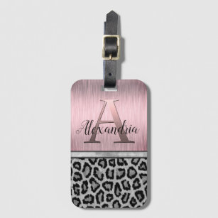 Shimmery Pink Blush Monogram Leopard Luggage Tag