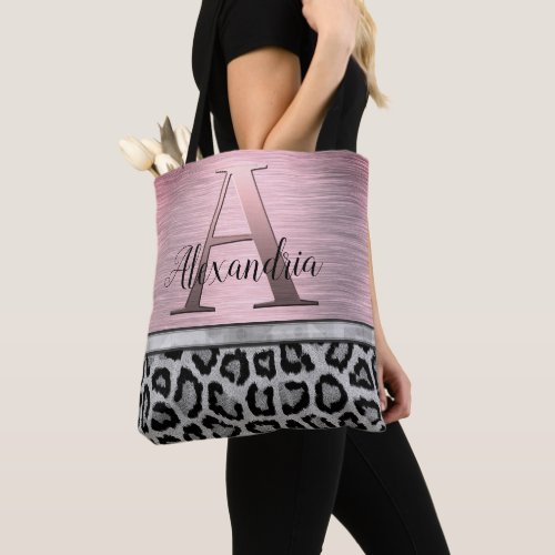 Shimmery Pink Blush Monogram Leopard Tote Bag