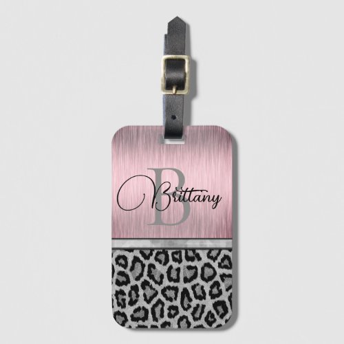 Shimmery Pink Blush Personalized Leopard Luggage Tag