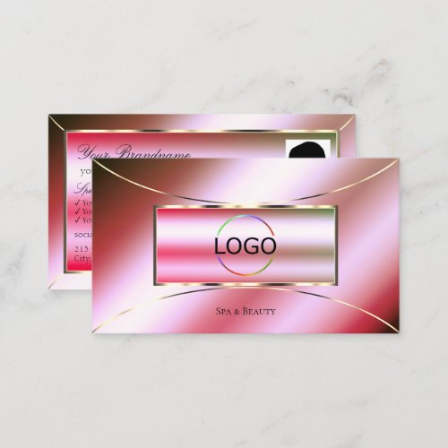 Shimmery Pink Green Gradient with Logo and Photo Business Card