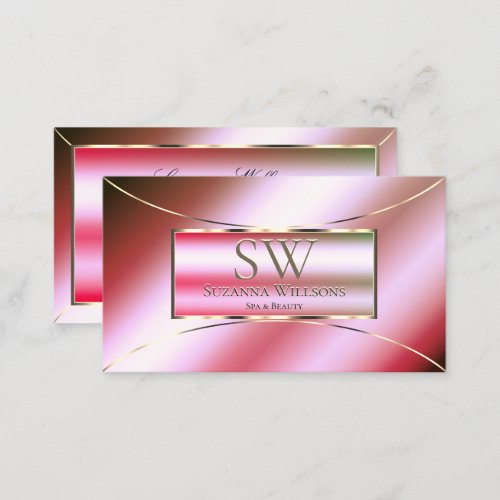 Shimmery Pink Green Gradient with Monogram Flashy Business Card