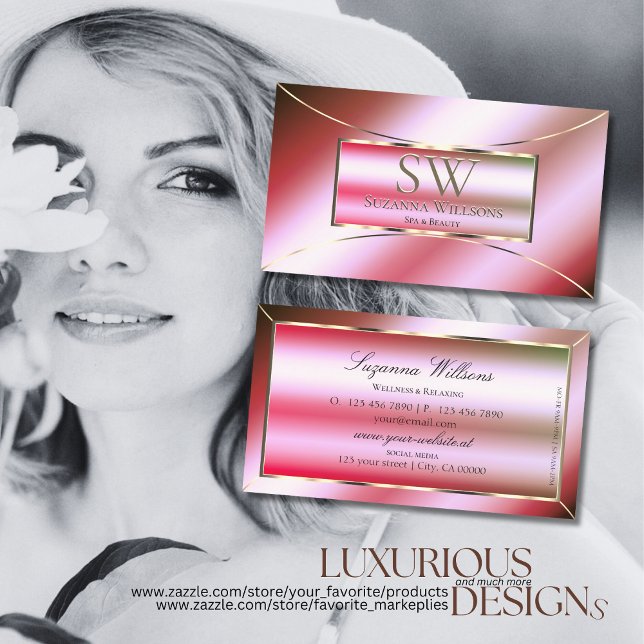 Shimmery Pink Green Gradient with Monogram Flashy Business Card (Creator Uploaded)