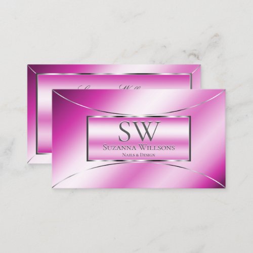 Shimmery Pink with Silver Decor and Monogram Chic Business Card