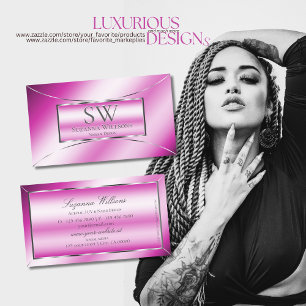 Shimmery Pink with Silver Decor and Monogram Chic Business Card