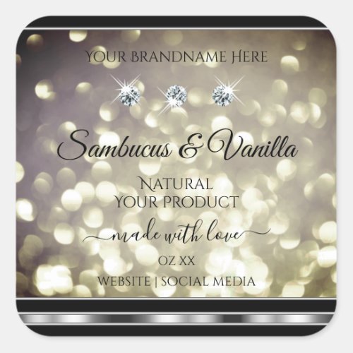 Shimmery Platinum Glitter Product Labels Diamonds