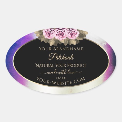 Shimmery Purple Marble Floral Black Product Labels