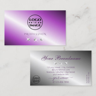 Shimmery Purple Silver Sparkling Diamonds Add Logo Business Card
