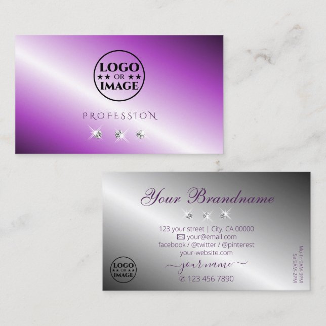 Shimmery Purple Silver Sparkling Diamonds Add Logo Business Card (Front/Back)